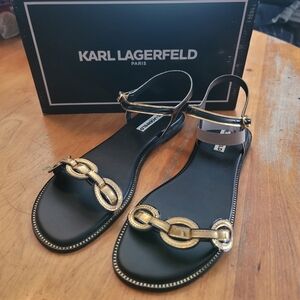 Karl Lagerfeld sandals "Gage" black and Gold size 11 women's NIB